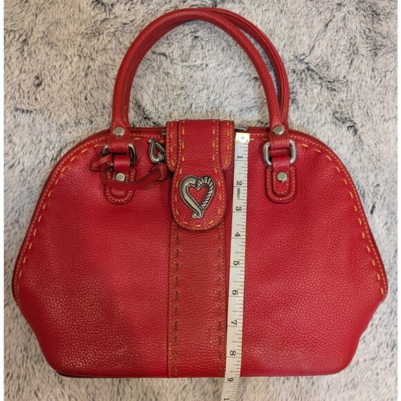 M.C. Satchel Double Top Handles Handbag Pebbled Red Vegan Leather Heart Charm - Picture 13 of 15